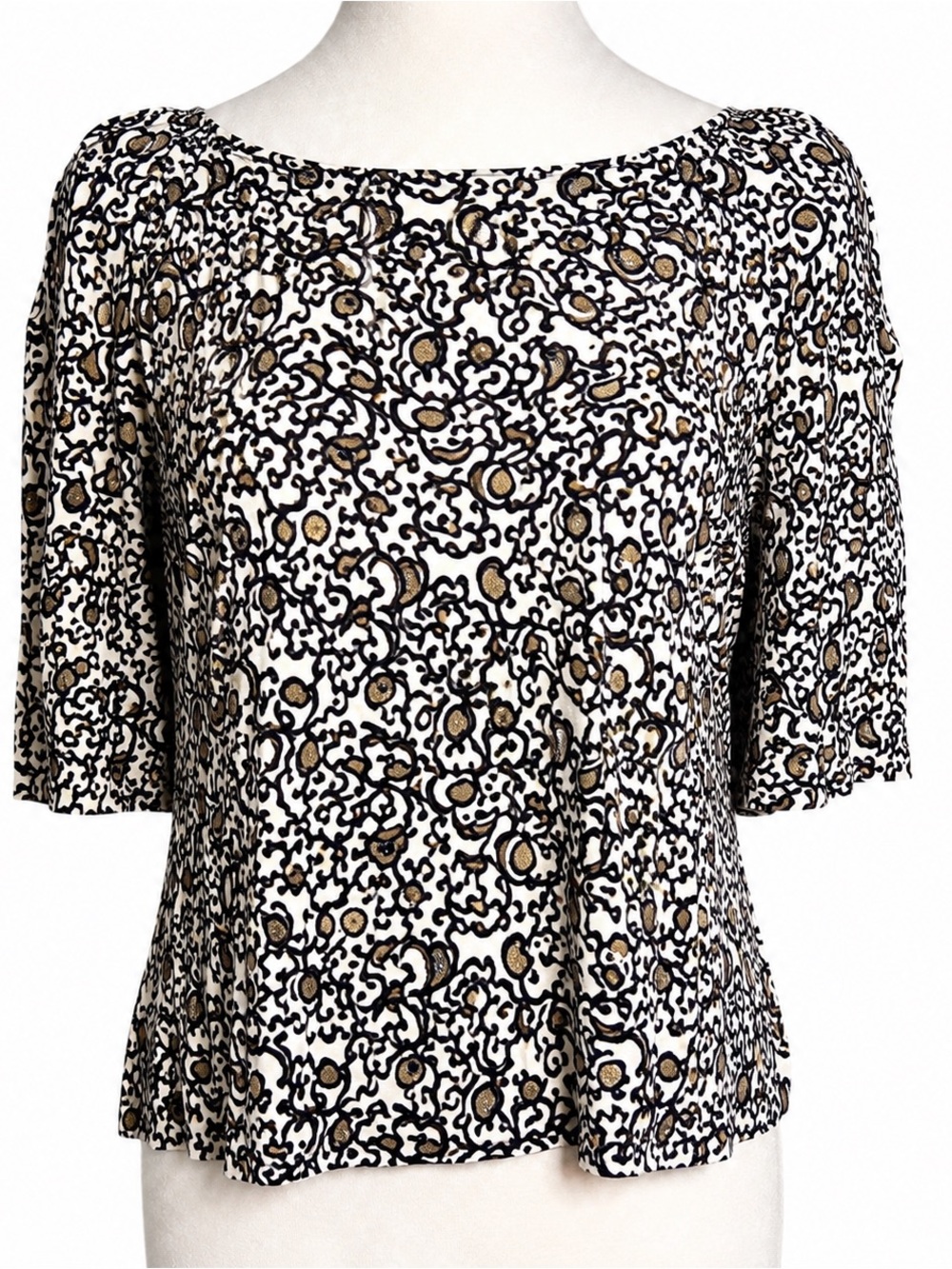 Marc Jacobs Boho Peasant Blouse Lyocell Keyhole Back Printed 3/4 Sleeve Small
